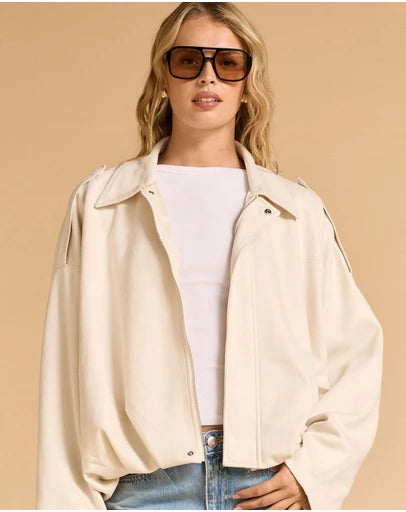 Faux Suede Bomber Jacket Stone