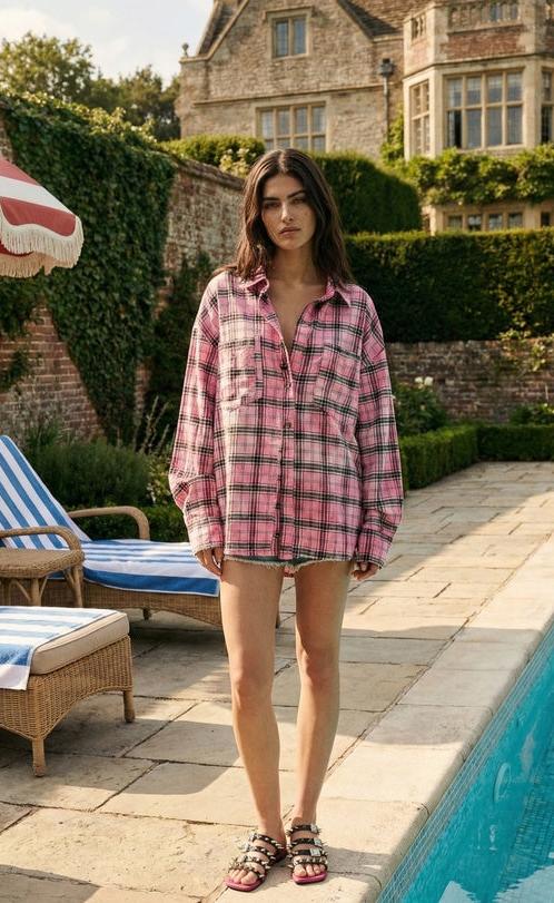 Washed Oversized Willow Check Shirt Pink