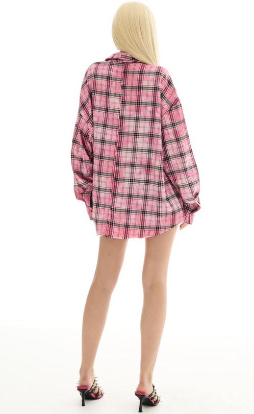 Washed Oversized Willow Check Shirt Pink