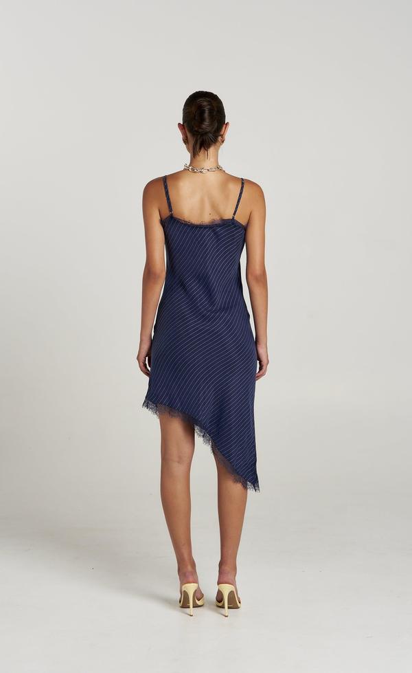 Asym Siren Dress - Pinstripe Navy