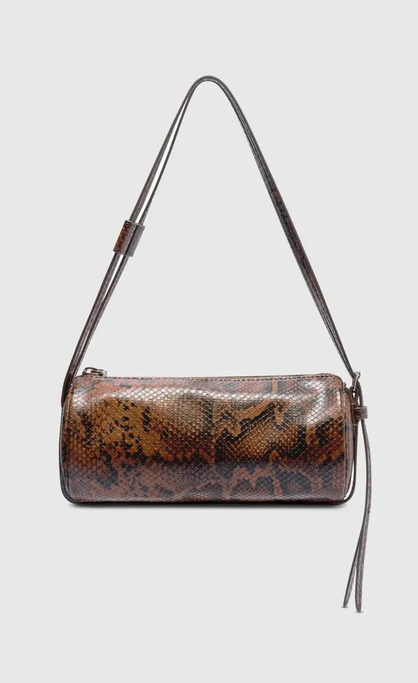 Brooke Mini Barrel Bag - Brunette Python