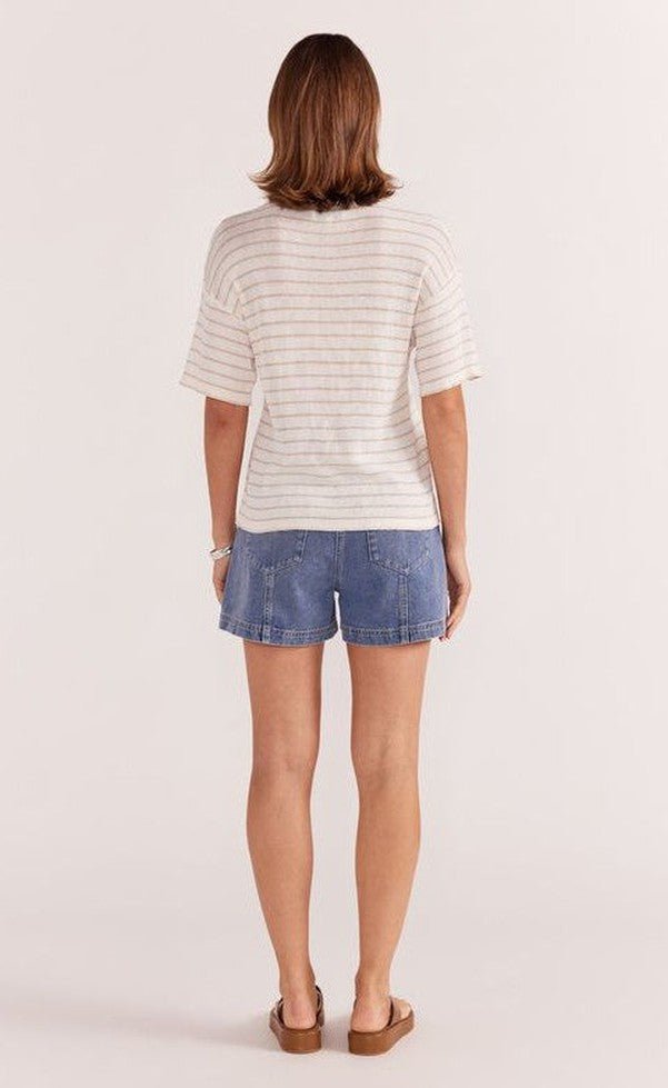 PAIGE STRIPE KNIT TEE - White/Beige