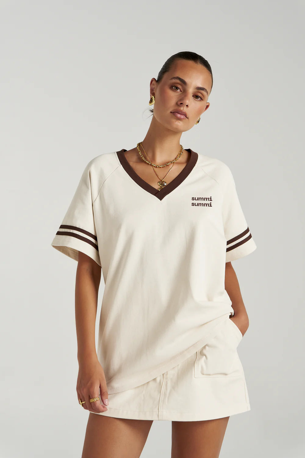 Reverie V Neck - Vanilla/Espresso