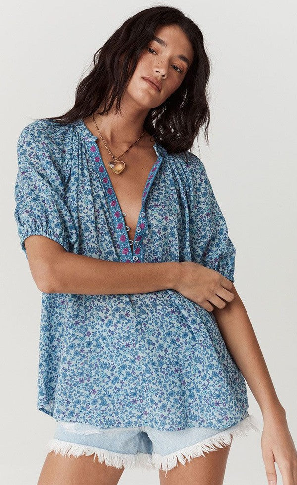 Love Jetty Short Sleeve Blouse - Blue Nirvana