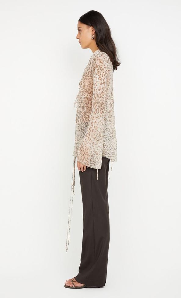 Feline Tie Blouse - Leopard Faded